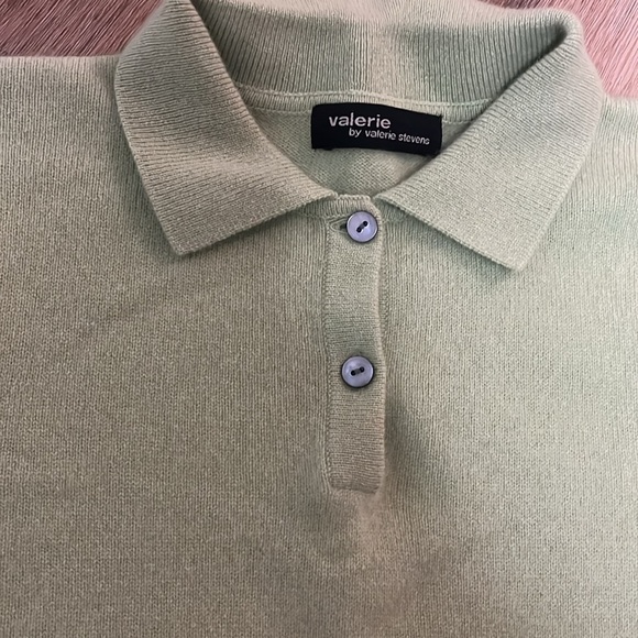 Beautiful VTG 90s Valerie Steven’s Pale Green Cashmere Short Sleeve Sweater M - Picture 2 of 4